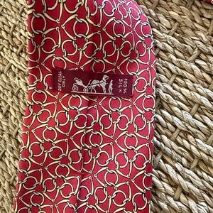 Hermes Red Silk Tie with Chain Pattern